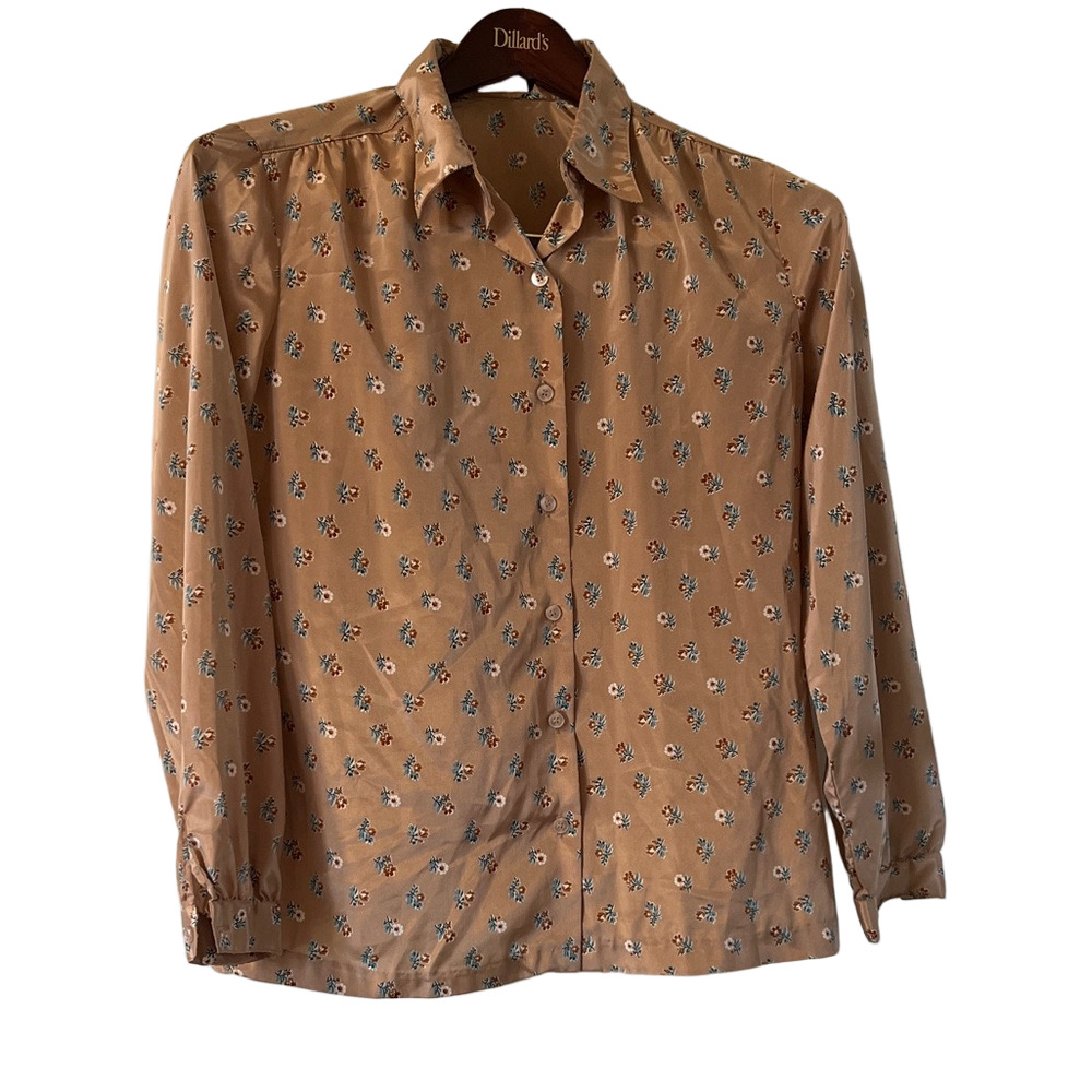 Vintage Floral Button-Down Shirt in Tan Juniors 7